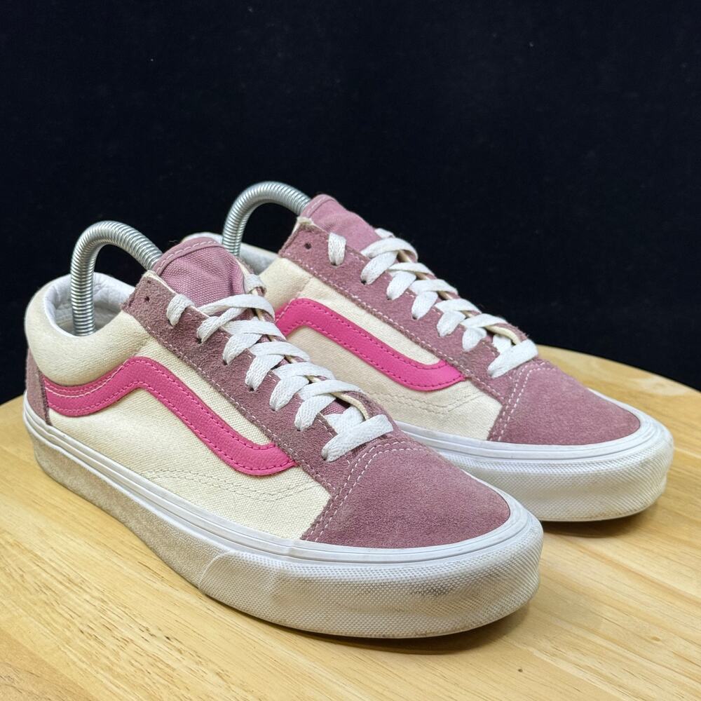 Vans Old Skool Shoes Women’s Size 8.5 White Pink Canvas Low Lace Up Skate - Picture 3 of 10